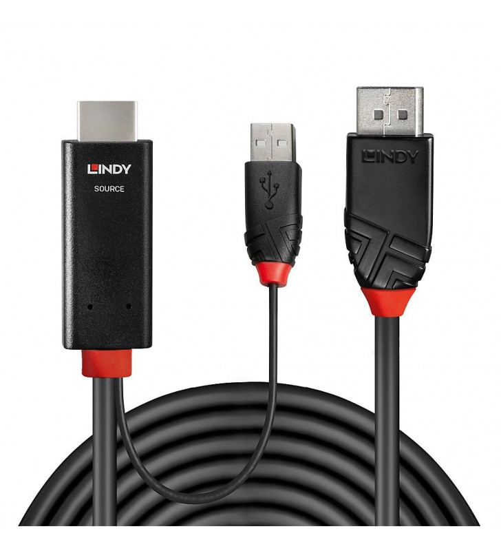 Lindy 41499 adaptor pentru cabluri video 2 m HDMI + USB Type-A DisplayPort Negru
