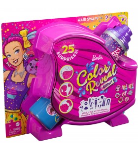 Mattel Barbie Color Reveal Sclipici! Papusa de schimbare a parului roz glitter cu 25 de surprize