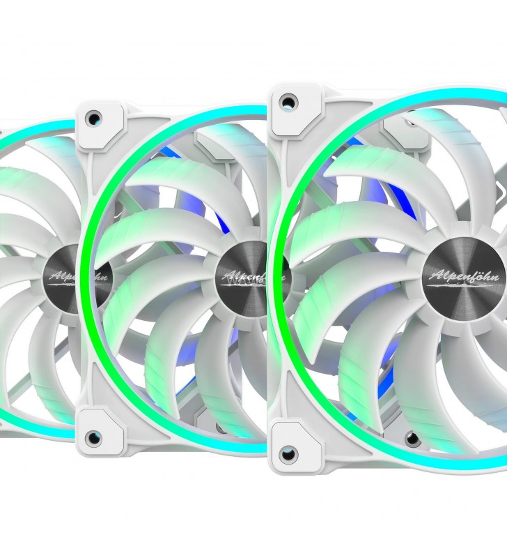 Alpenföhn Wing Boost 3 ARGB White Edition 140x140x25, ventilator carcasă (alb, pachet de 3, inclusiv telecomandă, receptor RF, splitter RGB, splitter PWM)