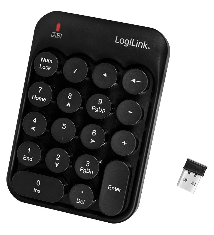 NUMERIC Keypad LOGILINK, 18 taste, USB, wireless, pana la 10m, baterie 1xAAA, compact size, "ID0173" (include timbru verde 0.5