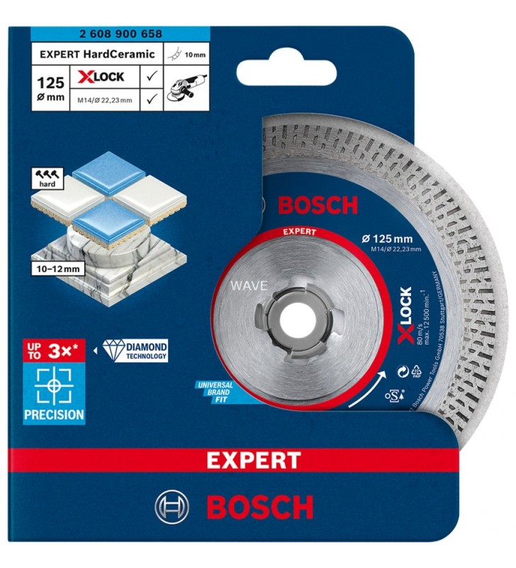 Disc de tăiere cu diamant Bosch Expert X-LOCK „HardCeramic”, Ø 125 mm (pentru polizoare unghiulare)