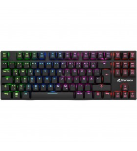 Sharkoon PureWriter TKL RGB, tastatură pentru jocuri (negru, aspect DE, Kailh Choc Low Profile Red)