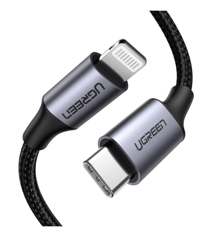 Ugreen 60759 cabluri pentru telefoanele mobile Negru, Argint 1 m USB C Conector Lightning