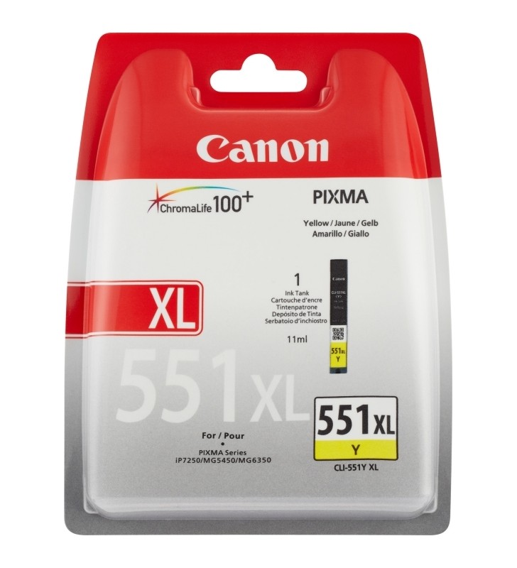 Cartus cerneala Original Canon CLI-551XLY  Yellow, compatibil IP7250/MG5450/MG6350 "BS6446B001AA"