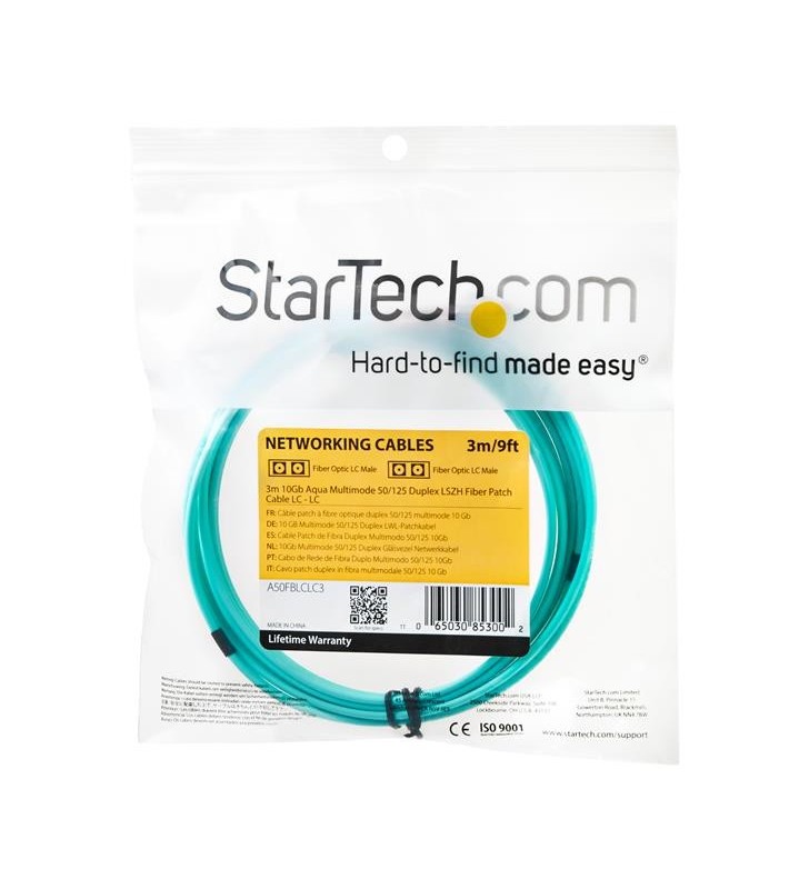 StarTech.com A50FBLCLC3 cabluri din fibră optică 3 m LSZH OM3 LC Turcoaz