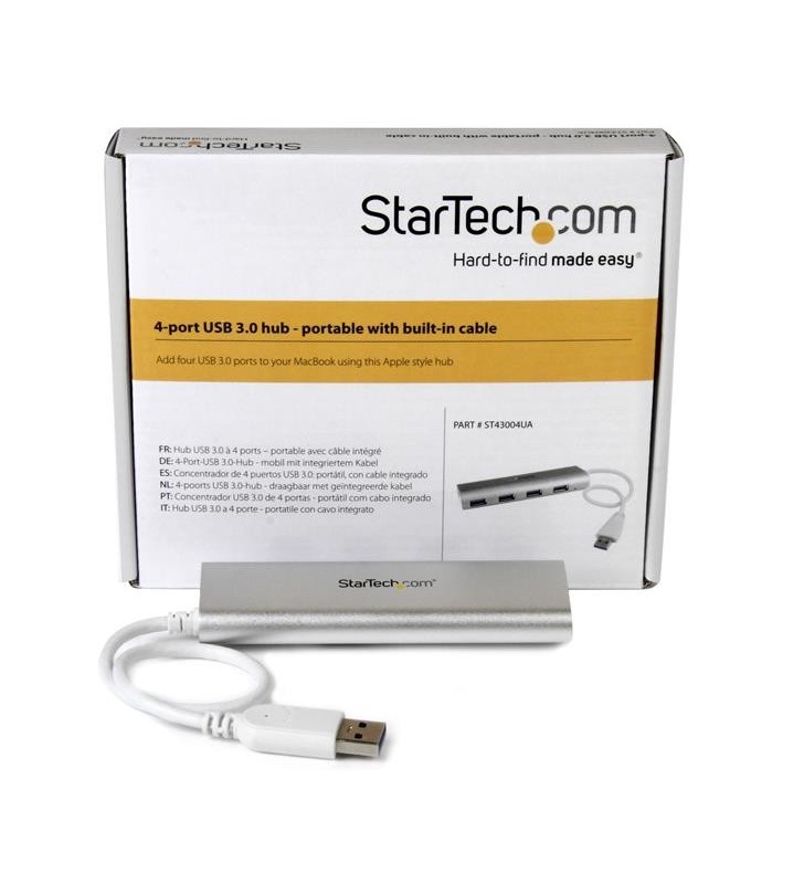 StarTech.com ST43004UA hub-uri de interfață USB 3.2 Gen 1 (3.1 Gen 1) Type-A 5000 Mbit/s Argint, Alb