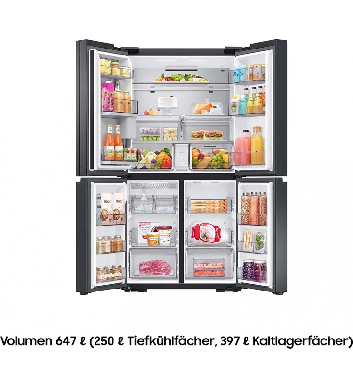 Samsung RF65A967EB1/EG Fridge/Freezer Combination, 183 cm, 647 inches, Internal Beverage Centre with Dual Water Dispenser and Dual Ice Maker, NoFrost+, Fresh Water Connection, Premium Black Steel [Energy Class E]