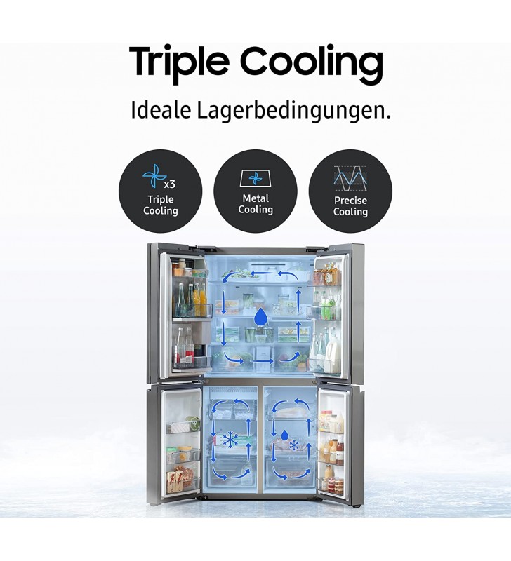 Samsung RF65A967EB1/EG Fridge/Freezer Combination, 183 cm, 647 inches, Internal Beverage Centre with Dual Water Dispenser and Dual Ice Maker, NoFrost+, Fresh Water Connection, Premium Black Steel [Energy Class E]