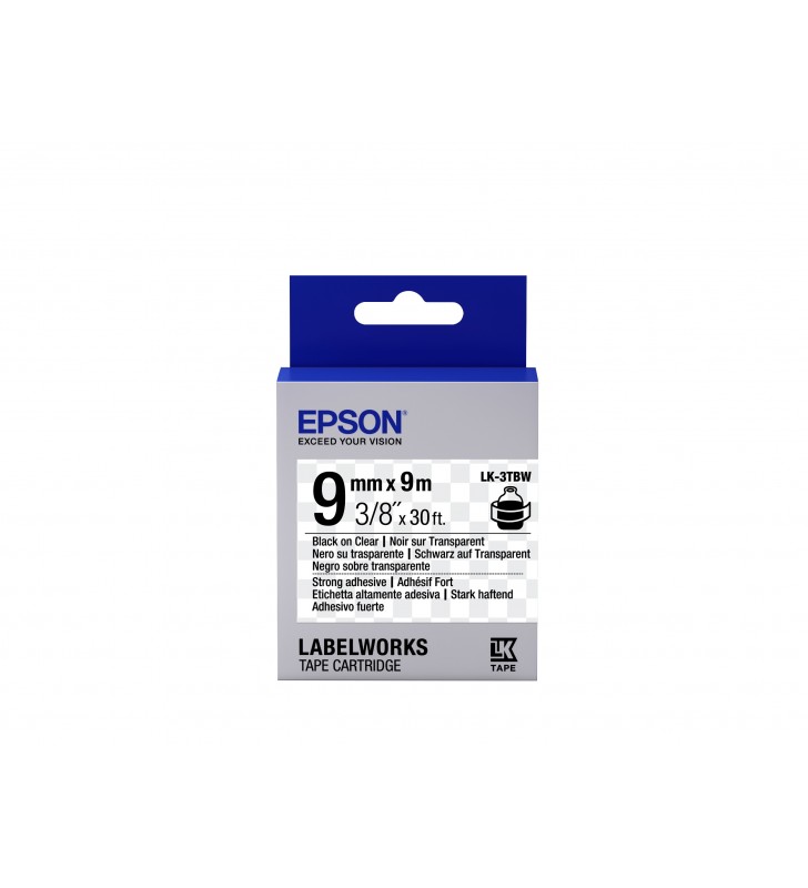Epson Label Cartridge Strong Adhesive LK-3TBW Black/Clear 9mm (9m)