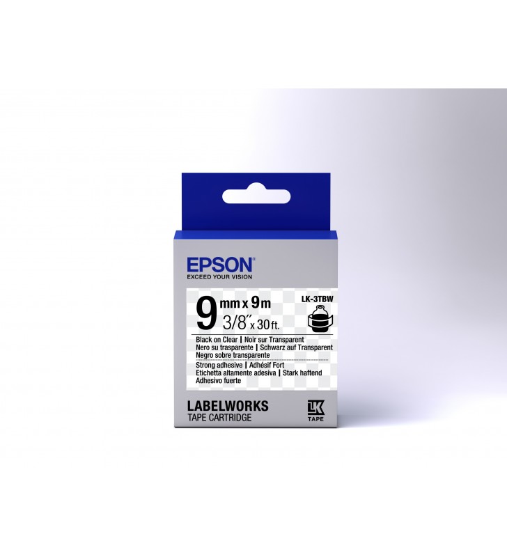 Epson Label Cartridge Strong Adhesive LK-3TBW Black/Clear 9mm (9m)
