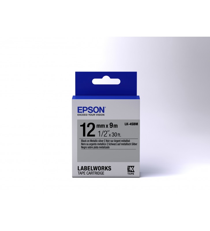 Epson Label Cartridge Metallic LK-4SBM Black/Silver 12mm (9m)