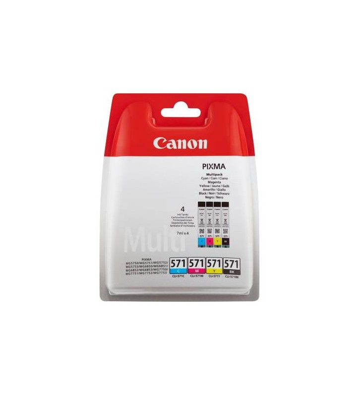 Multipack Original Canon C/M/Y/K, CLI-571, pentru Canon Pixma MG5750/5751/6850/6851/7750/7751/7752/TS5050/TS6050/TS8050/TS9050, 