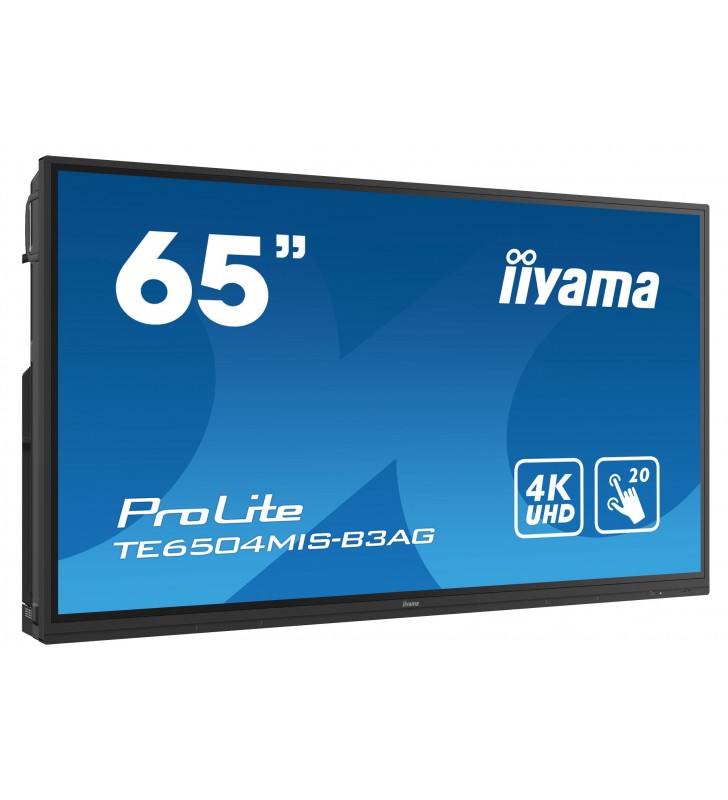 iiyama TE6504MIS-B3AG Afișaj Semne Ecran plat interactiv 165,1 cm (65") Wi-Fi 400 cd/m² 4K Ultra HD Negru Ecran tactil Procesor