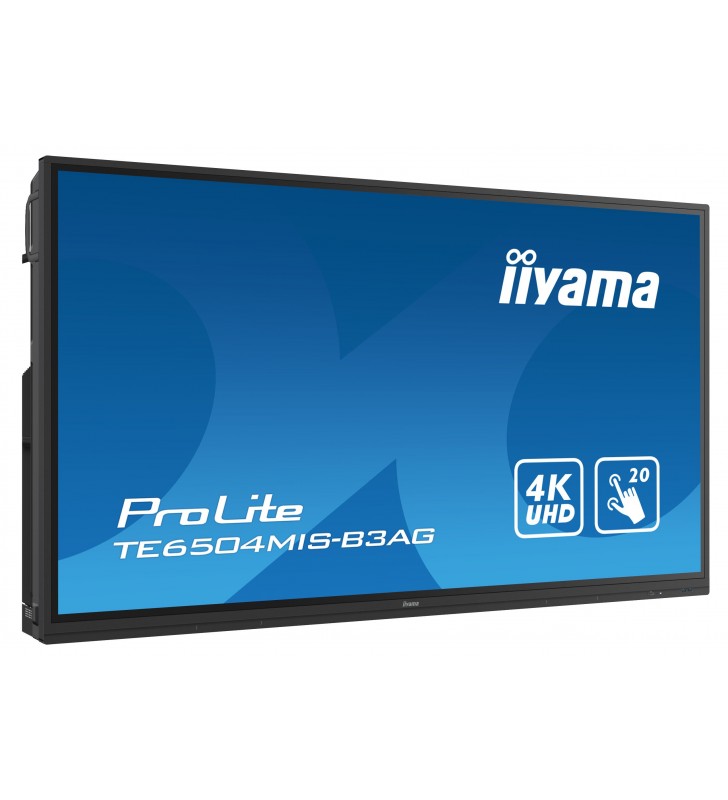 iiyama TE6504MIS-B3AG Afișaj Semne Ecran plat interactiv 165,1 cm (65") Wi-Fi 400 cd/m² 4K Ultra HD Negru Ecran tactil Procesor