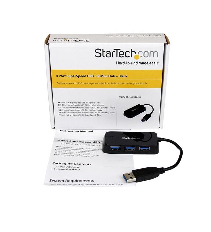 StarTech.com ST4300MINU3B hub-uri de interfață USB 3.2 Gen 1 (3.1 Gen 1) Type-A 5000 Mbit/s Negru