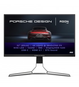 AOC Porsche PD32M LED display 80 cm (31.5") 3840 x 2160 Pixel 4K Ultra HD IPS Negru, Gri