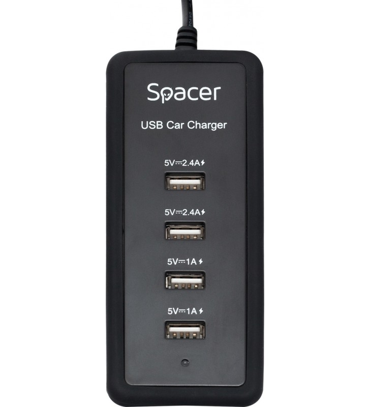ALIMENTATOR auto SPACER, 4 x USB, cablu prelungitor, pt. bricheta auto, black, "SPCH-011A"