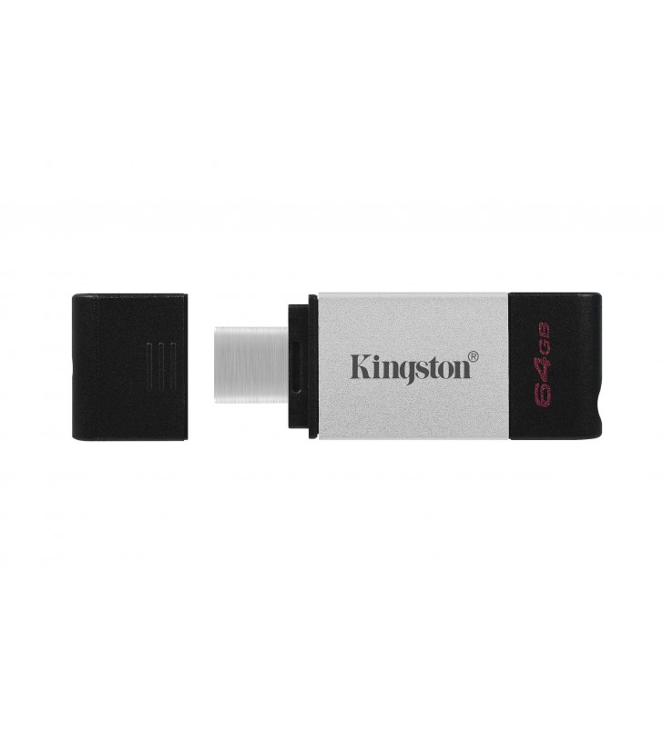 Kingston Technology DataTraveler 80 memorii flash USB 64 Giga Bites USB tip-C 3.2 Gen 1 (3.1 Gen 1) Negru, Argint