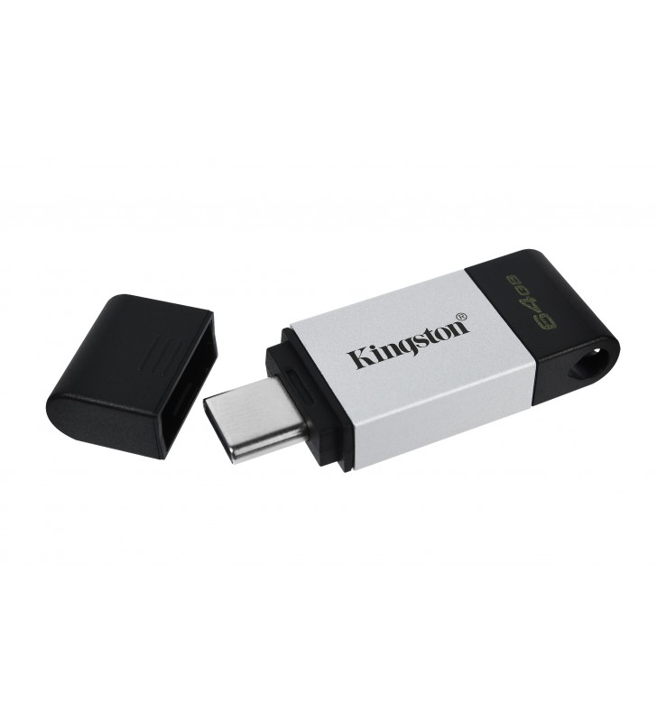 Kingston Technology DataTraveler 80 memorii flash USB 64 Giga Bites USB tip-C 3.2 Gen 1 (3.1 Gen 1) Negru, Argint