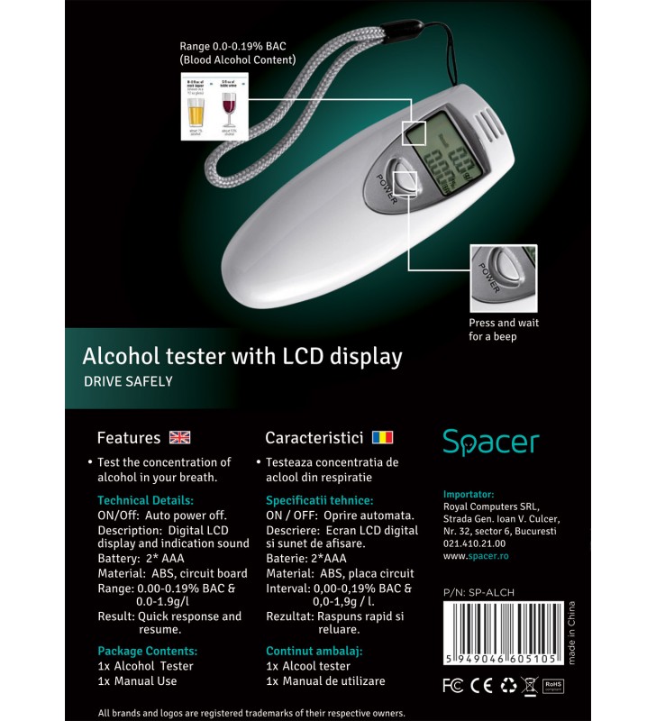 ALCOOL TESTER SPACER, LED Breath, "SP-ALCH" 261894