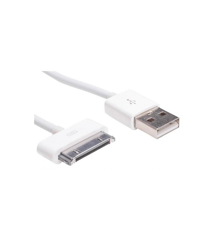 Cablu de date Akyga AK-USB-08, USB 2.0 - Apple 30 pin, 1m, White