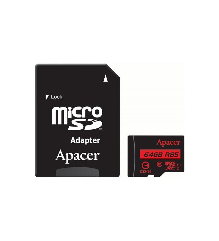 Memory Card Apacer R85 Micro SDXC, 64GB, Clasa 10 + Adaptor MicroSD