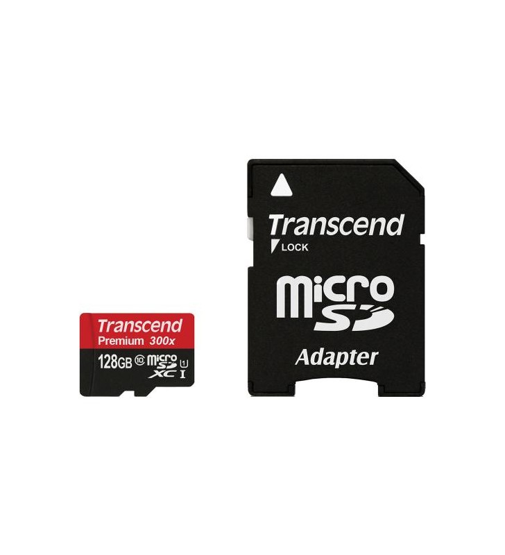 Memory Card Transcend 128GB microSDXC UHS-I, class 10 + Adaptor
