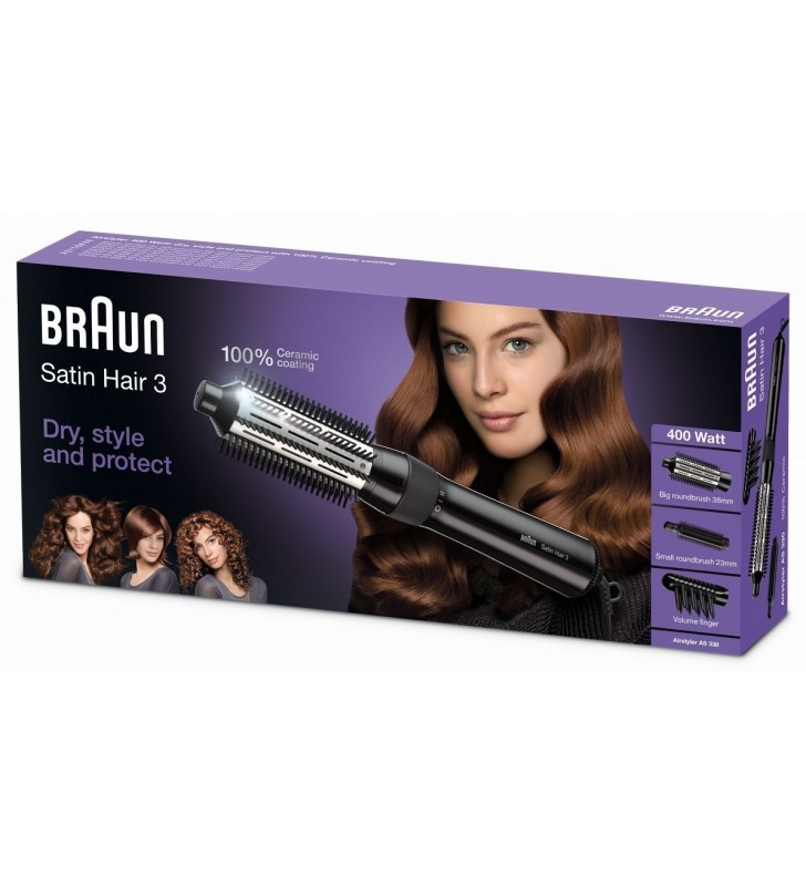 Braun Satin Hair 3 AS 330 Perie cu aer cald Negru, Albastru, Liliachiu 400 W 2 m