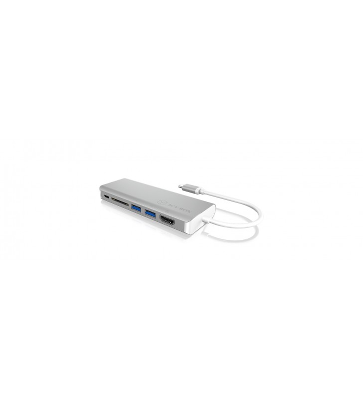 ICY BOX IB-DK4034-CPD Prin cablu USB 3.2 Gen 1 (3.1 Gen 1) Type-C Argint, Alb