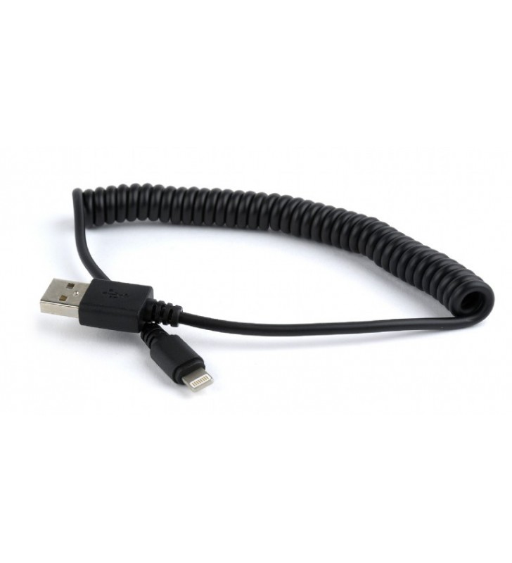 Cablu spiralat USB to Iphone, 1.5m, black, Gembird "CC-LMAM-1.5M"