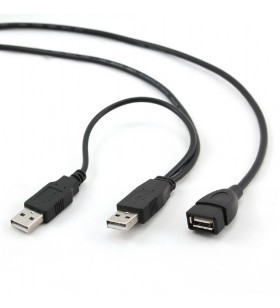 CABLU USB2.0 la 2*USB2.0  GEMBIRD prelungitor,  0.9m,  (AM/AF), calitate premium, black, "CCP-USB22-AMAF-3"