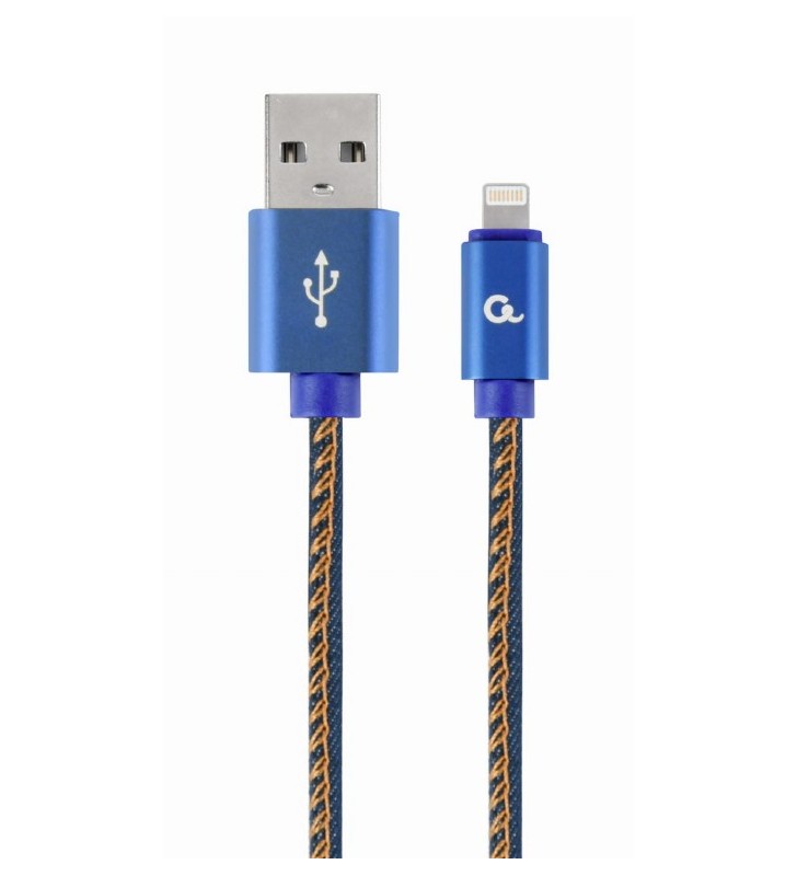 CABLU USB2.0 la Lightning Apple  GEMBIRD  1m, (AM/LM), conector metal, premium jeans (denim), blue, "CC-USB2J-AMLM-1M-BL"