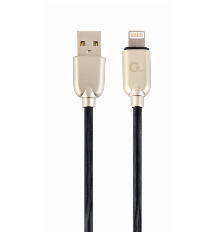 Cablu de date Gembird Premium rubber, USB 2.0 - Lightning, 1m, Black-Gold