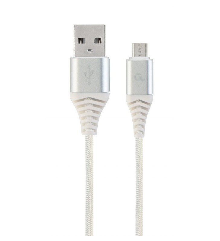 CABLU USB2.0 la Micro-USB  GEMBIRD  1m,  (AM/BM), cotton braided premium, silver&ampwhite, "CC-USB2B-AMmBM-1M-BW2"