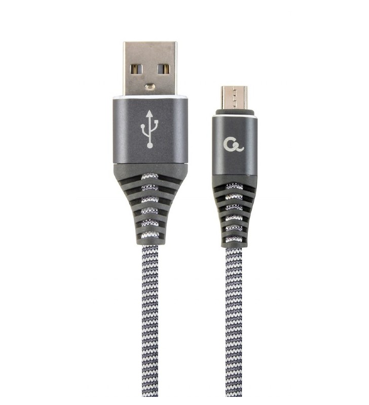 CABLU USB2.0 la Micro-USB  GEMBIRD  1m,  (AM/BM), cotton braided premium, space grey&ampwhite, "CC-USB2B-AMmBM-1M-WB2"