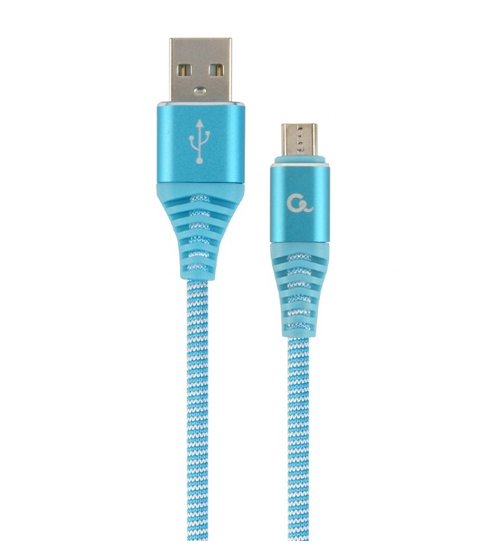 CABLU USB2.0 la Micro-USB  GEMBIRD  1m,  (AM/BM), cotton braided premium, turquoise blue&ampwhite, "CC-USB2B-AMmBM-1M-VW"