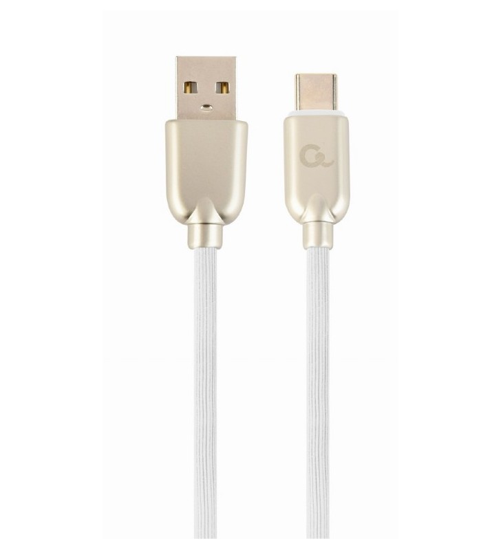 CABLU USB2.0 la USB2.0 Type-C GEMBIRD   2m, (AM/CM), premium rubber, white, "CC-USB2R-AMCM-2M-W"
