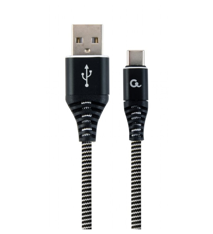 CABLU USB2.0 la USB3.1 (Type-C)  GEMBIRD   2m, (AM/CM), cotton braided premium, black&ampwhite, "CC-USB2B-AMCM-2M-BW"