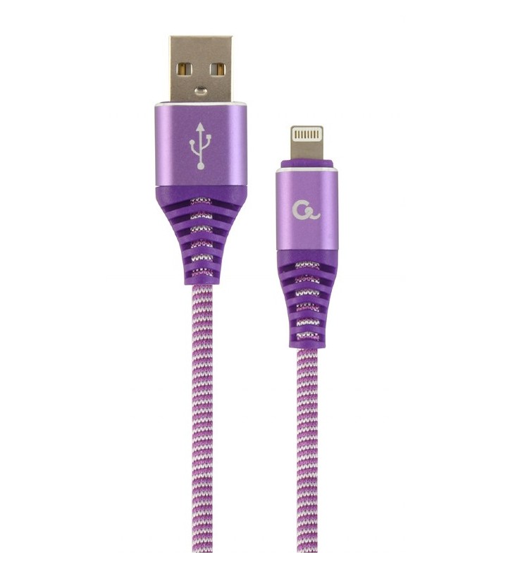 Premium cotton braided 8-pin charging and data cable, 1 m, purple/white "CC-USB2B-AMLM-1M-PW"