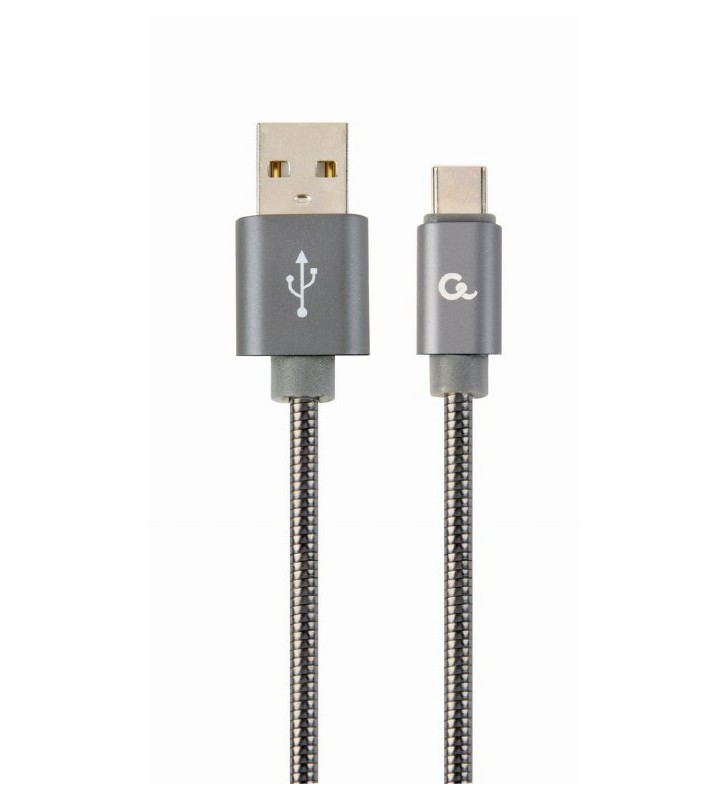 Premium spiral metal Type-C USB charging and data cable, 2 m, metallic-grey "CC-USB2S-AMCM-2M-BG"