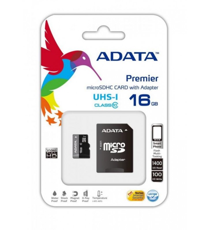 ADATA AUSDH16GUICL10-RA1 Card memorie Adata microSDHC 16GB UHS1 + adaptor