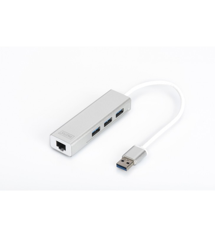 DIGITUS DA-70250-1 HUB 3-port USB 3.0 SuperSpeed with Gigabit LAN adapter, aluminium