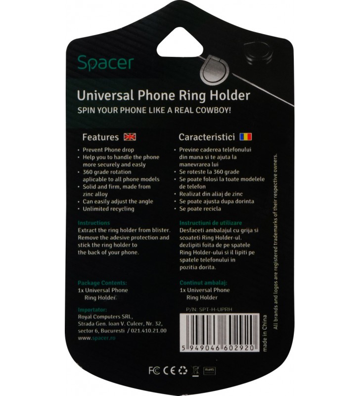 SUPORT UNIVERSAL SPACER pt. SmartPhone, Ring Holder, retail box, "SPT-RH-UPRH"