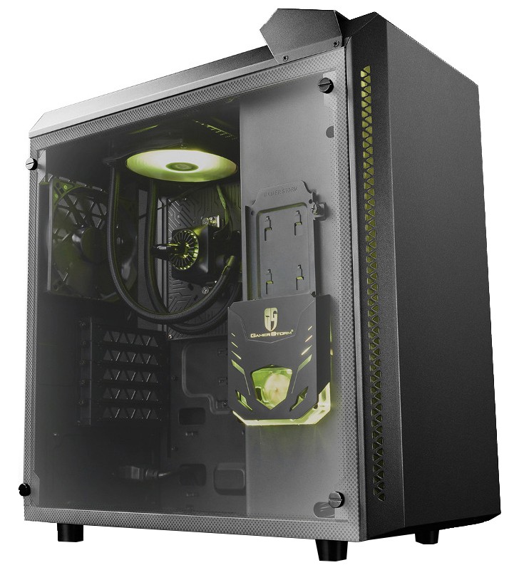 CARCASA DeepCool Middle-Tower ATX, cooler pe lichid cu radiator 120mm RGB pre-instalat &amp RGB controller, 1 120mm fan (inclus)