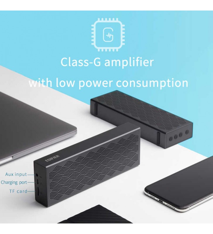 BOXE EDIFIER portabile bluetooth, RMS: 8W (4W + 4W), Bluetooth 5.0, microSD, built-in Li-ion pana la 19h (2200mAh), iron-gray, "