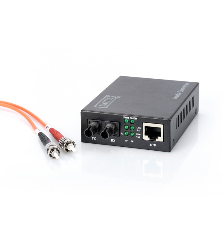 Gigabit Ethernet Media Converter, Multimode ST connector, 850nm, up to 2 km