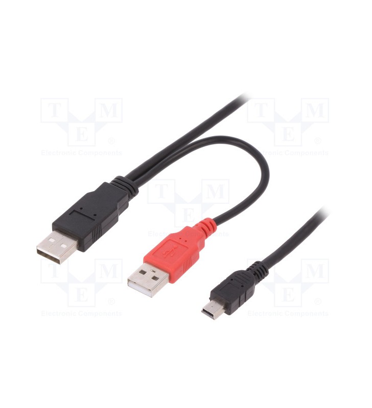 Cable USB 2.0 USB A plug x2,USB B mini plug nickel plated 1m