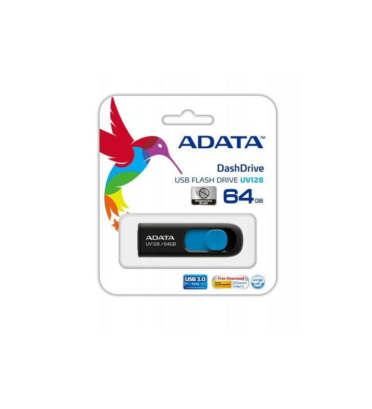 ADATA AUV128-64G-RBE Unitate flash Adata UV128 64GB USB3. fara capac. retractabil. negru si albastru