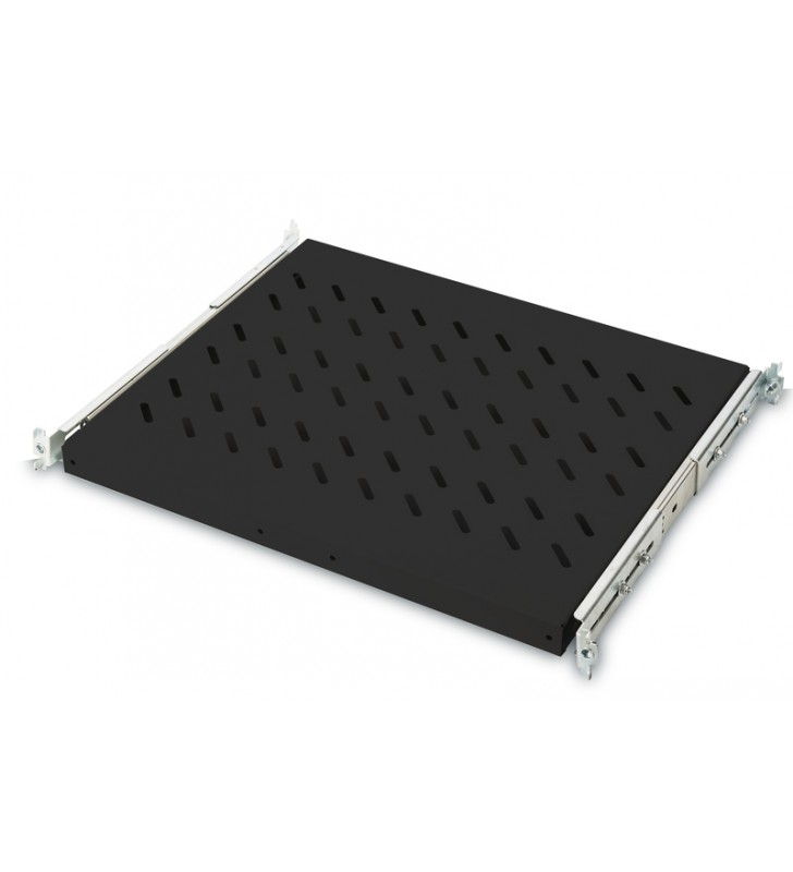 DIGITUS 1U extendible shelf for 600 mm depth racks 40x485x368 mm, up to 25 kg, black (RAL 9005)