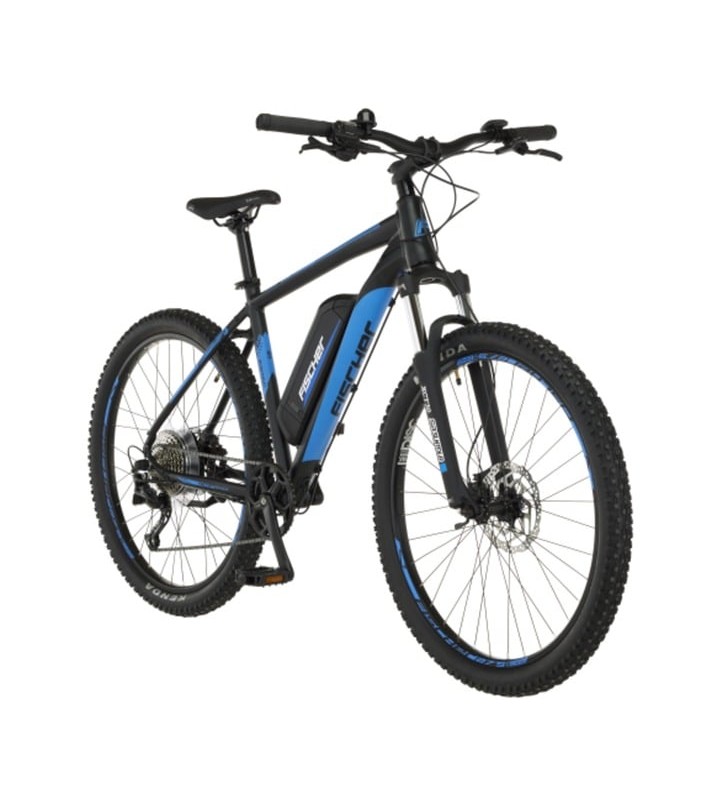 Bicicleta FISCHER Montis 2.1 (2023), pedelec (negru/albastru, 27,5 cm, cadru 48 cm)
